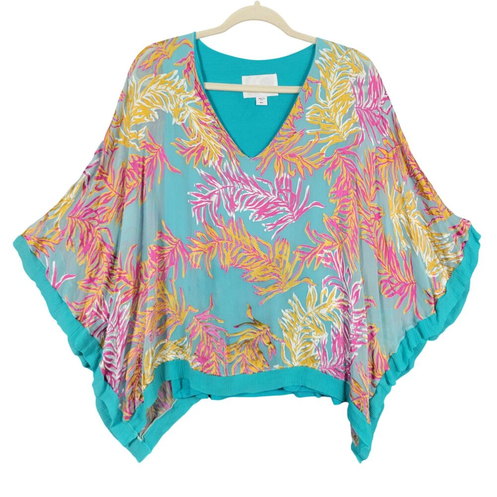 ANALILI Pink Blue Silk Flowy Top Ethereal Whimsical SIZE M/L MEDIUM/LARGE